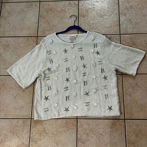 VTG Bread Staley Gretzinger Hand-painted‎ Boxy Linen Blend Short Sleeve, Sz L